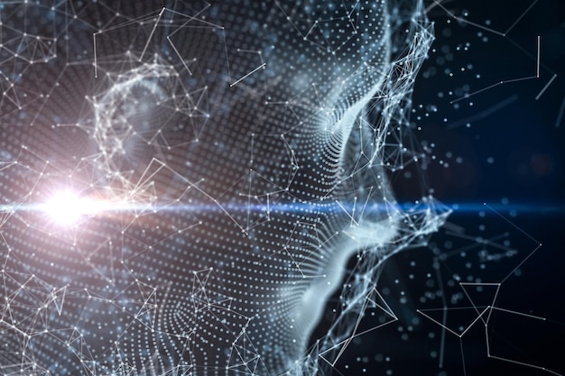 Human head made up of technological lines with the concept of Artificial Intelligence 3D rendering