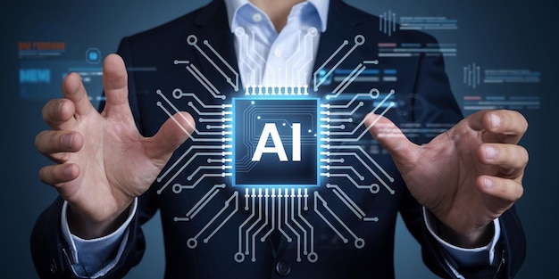 Human interact with AI artificial intelligence virtual assistant chatbot in concept of AI artificial