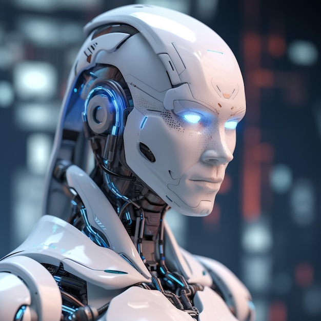 humanoid robot on white isolated data network connection background vector illustration