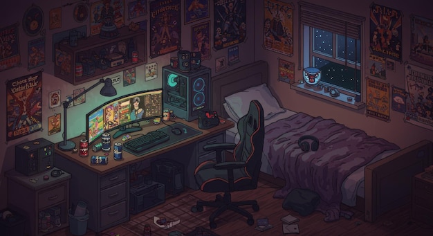 Hyggeligt gamer-værelse om natten