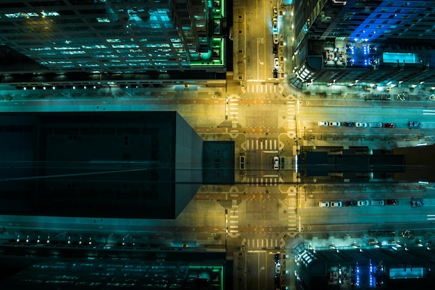 Illuminated modern buildings in city at night