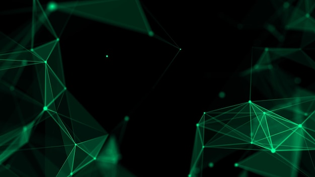 Illustration af datateknologi. Abstrakt, futuristisk baggrund. Bølge med forbindelsespunkter og linjer på mørk baggrund. Bølge af partikler