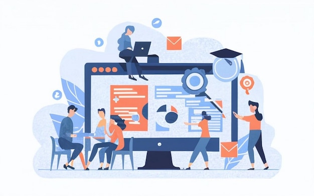 Illustration af ERP-koncept (Enterprise Resource Planning) for virksomhedsproduktivitet og forbedring til hjemmeside