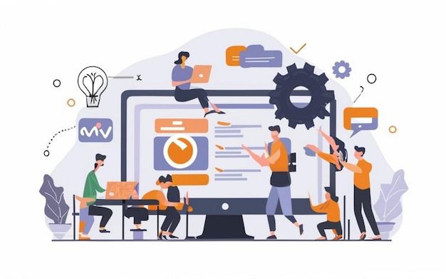 Illustration af ERP-koncept (Enterprise Resource Planning) for virksomhedsproduktivitet og forbedring til hjemmeside