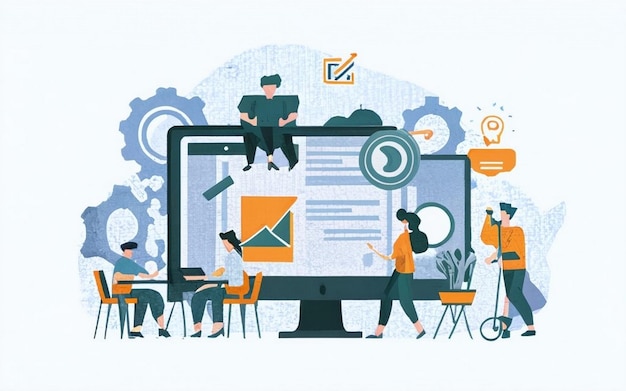 Illustration af ERP-koncept (Enterprise Resource Planning) for virksomhedsproduktivitet og forbedring til hjemmeside