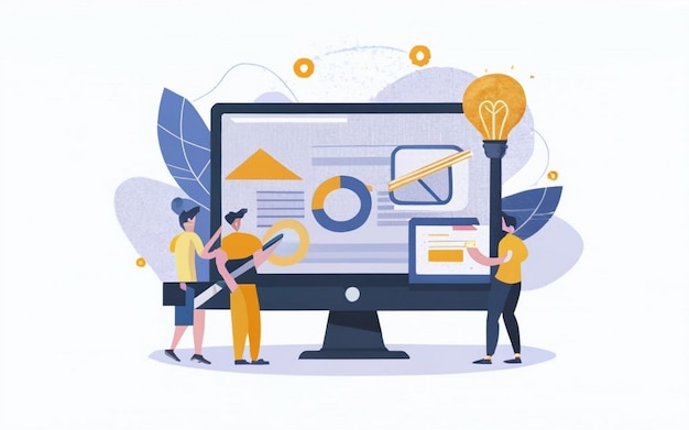 Illustration af ERP-koncept (Enterprise Resource Planning) for virksomhedsproduktivitet og forbedring til hjemmeside