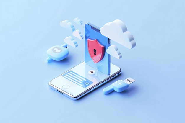 Illustration Data protection on mobile device Cloud based security digita privacy cybersecurity