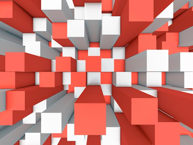 Illustration of abstract mosaic threedimensional grey and red background