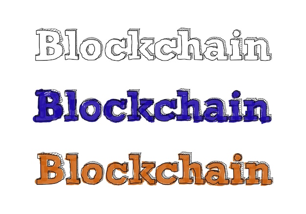 Illustration of blockchain text over white background