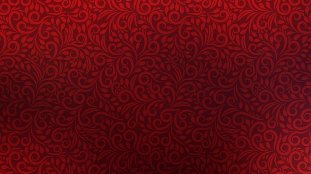 Illustration of red background with swirls and floral motifs