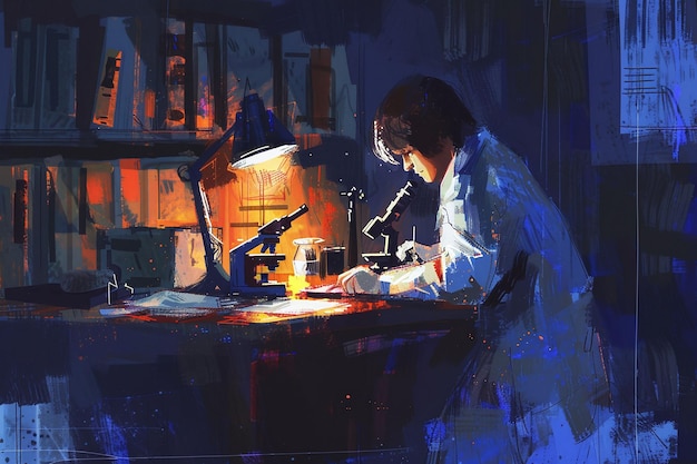 impressionist view of a nighttime lab researcher