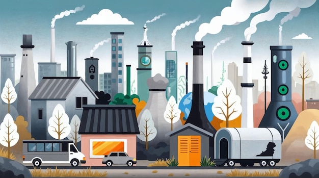 Industrial Cityscape with Pollution