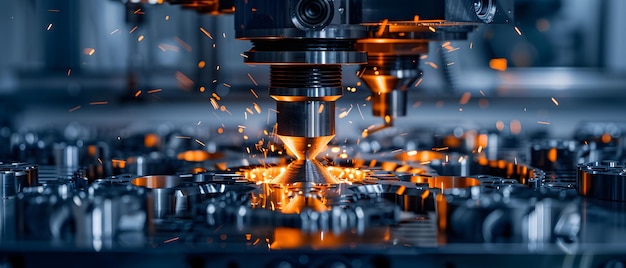 Industrial machine working with sparks flying