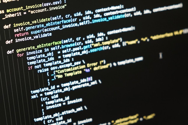 Information technology concept Coding script text on screen Programming code abstract screen