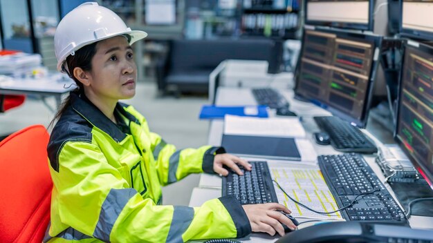 Inne i den stora industrifabriken arbetar en kvinnlig dataingenjör på en persondator. Hon kodar program för kontrollmaskinen. Thailändska personer arbetar på fyra skärmar. Programmerare som arbetar seriöst