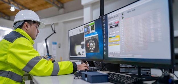 Inne i den stora industrifabriken arbetar en kvinnlig dataingenjör på en persondator. Hon kodar program för kontrollmaskinen. Thailändska personer arbetar på fyra skärmar. Programmerare som arbetar seriöst