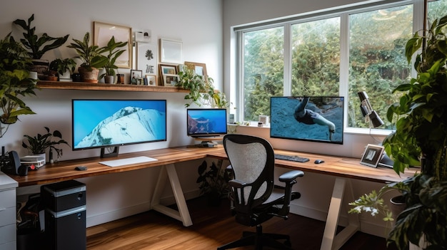 Inspiring office interior design Techinspired style Office featuring Creative workspace architecture Generative AI AIG 31