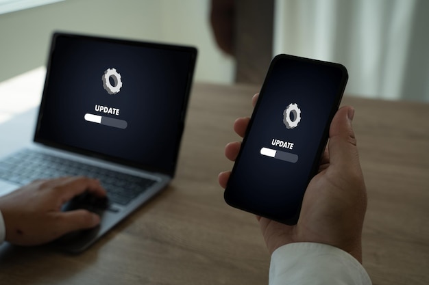 Installing software update process upgrade technology concept Software update