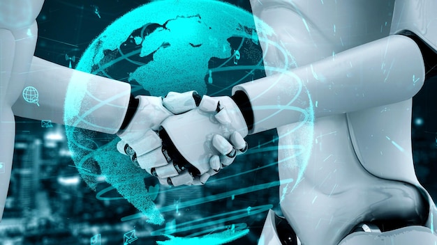 Internet connection controlled by AI robot huminoid and machine learning process
