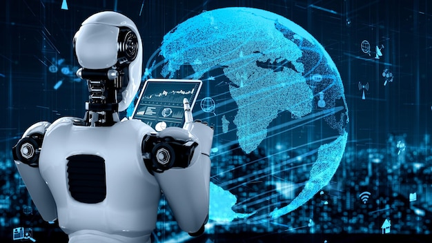 internet connection controlled by ai robot huminoid and machine learning process