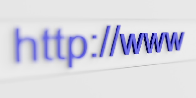 Internet web address url http www in search bar of browser in focus. Computer 3d rendering
