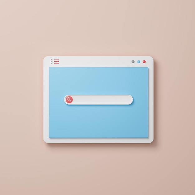 Internet window with search bar, 3d render illustration