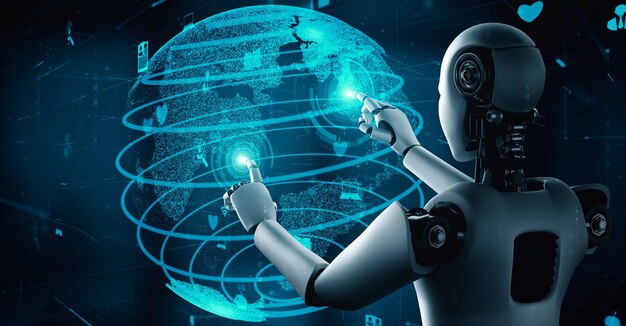 Internetanslutning som styrs av AI-robot huminoid och maskininlärningsprocess