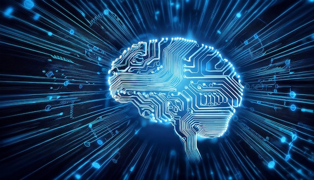 Intricate Circuit Board With Illuminated Brain Symbol Representing Artificial Intelligence Technology Development in a Modern Setting