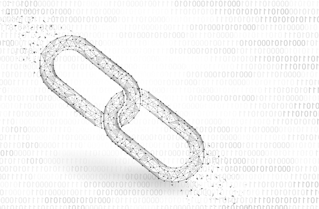 Isolated abstract chain wireframe chain element on white link protection blockchain technology