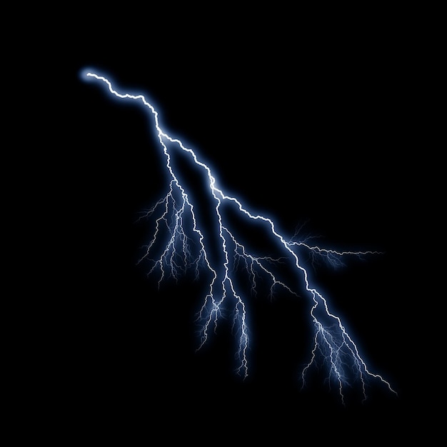 Isoleret, realistisk visuel effekt af elektrisk lynnedslag på sort nattebaggrund