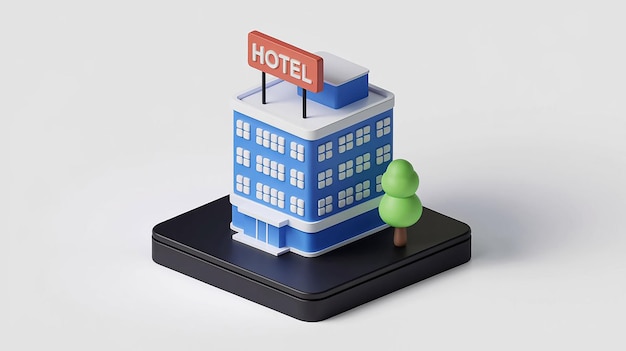 Isometric 3D Cartoon Hotel Building
