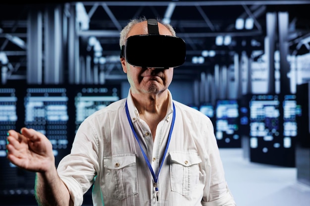 IT developer using VR in data center
