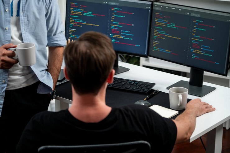 Bild it developers discussing online software development information sellable