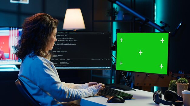 IT expert in apartment working on mockup desktop PC
