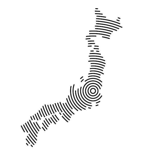 Japan map country from futuristic concentric black circles