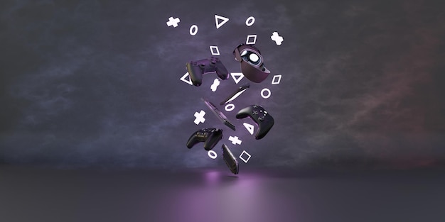 Joystick floating Gamer technology Video game equipment Scifi background Gaming Virtual reality