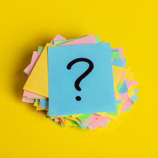 Just a lot of question marks on colored papers