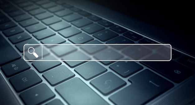 Keyboard with digital search bar Internet of things Concept of searching browsing Internet data