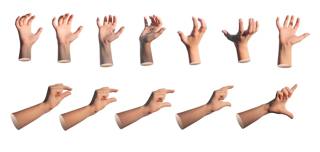 Kids hand gestures showing size from big to small holding grabbing isolated on white background