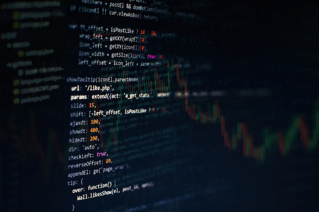 Kode til udviklerprogrammering. Abstrakt computerscriptkode. Programmeringskode på skærmen for softwareudviklere. Tid til softwareprogrammering.