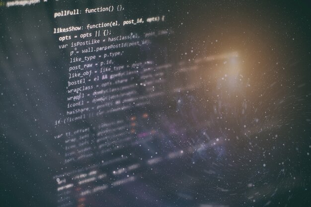 Kode til udviklerprogrammering. Abstrakt computerscriptkode. Programmeringskode på skærmen for softwareudviklere. Tid til softwareprogrammering.