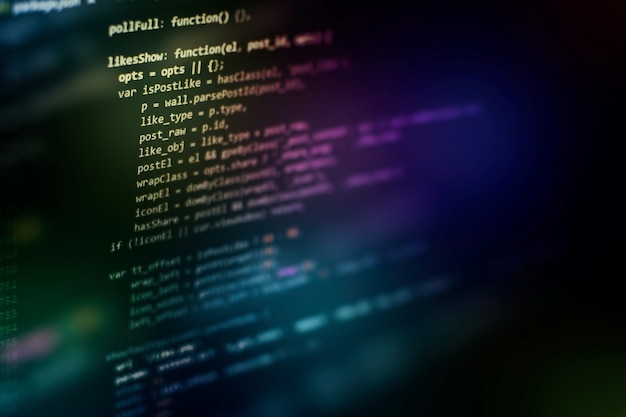 Kode til udviklerprogrammering. Abstrakt computerscriptkode. Programmeringskode på skærmen for softwareudviklere. Tid til softwareprogrammering.