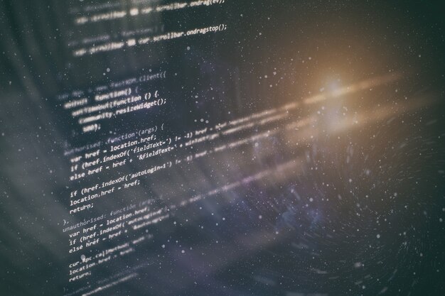 Kode til udviklerprogrammering. Abstrakt computerscriptkode. Programmeringskode på skærmen for softwareudviklere. Tid til softwareprogrammering.