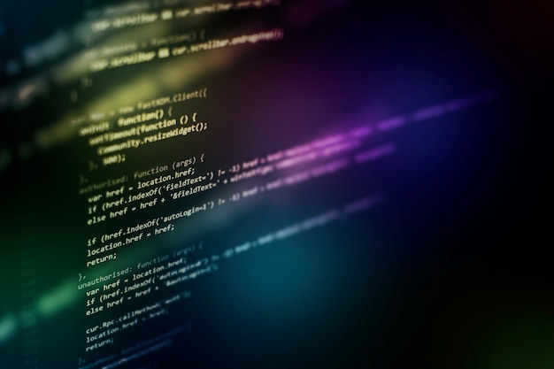 Kode til udviklerprogrammering. Abstrakt computerscriptkode. Programmeringskode på skærmen for softwareudviklere. Tid til softwareprogrammering.