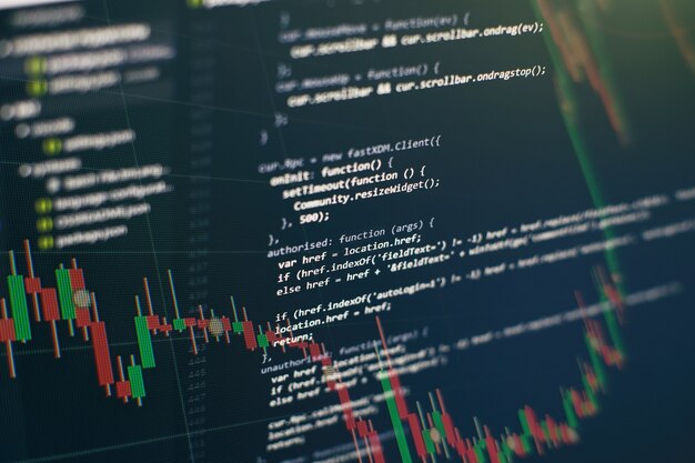 Kode til udviklerprogrammering. Abstrakt computerscriptkode. Programmeringskode på skærmen for softwareudviklere. Tid til softwareprogrammering.