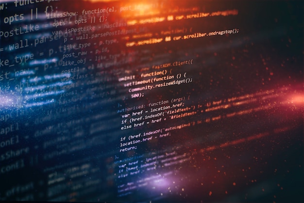 Kode til udviklerprogrammering. Abstrakt computerscriptkode. Programmeringskode på skærmen for softwareudviklere. Tid til softwareprogrammering.