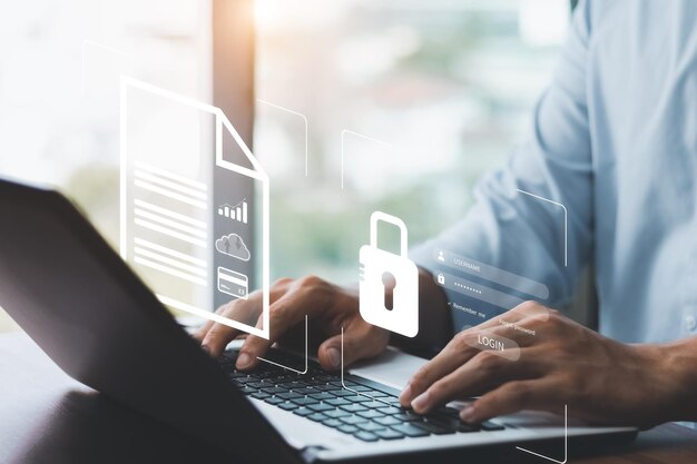 Koncept för cybersäkerhet, internet och nätverk, informationssäkerhet och kryptering, säker åtkomst till användares personliga information, säker internetåtkomst, cybersäkerhet
