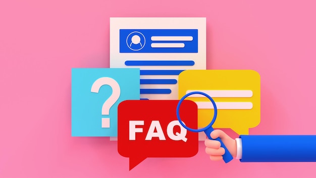 Koncept for FAQ ofte stillede spørgsmål 3d render illustration