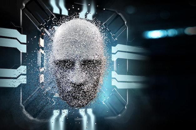 Koncept för virtuell verklighet och artificiell intelligens. Blandade medier