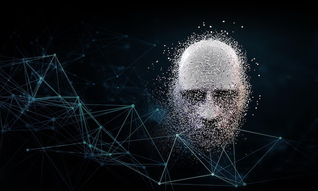 Koncept för virtuell verklighet och artificiell intelligens. Blandade medier